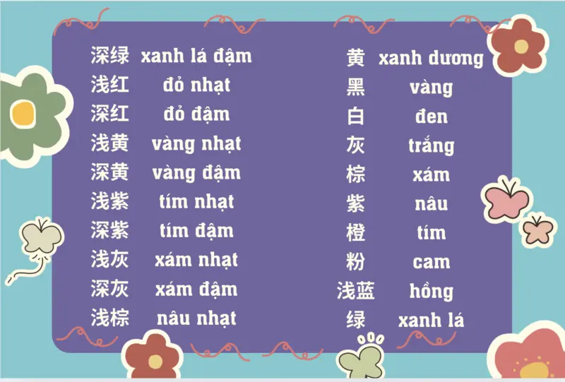 Từ vựng tiếng Trung về màu sắc